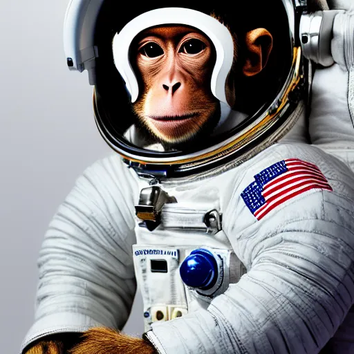 Prompt: photographic portrait of an astronaut monkey