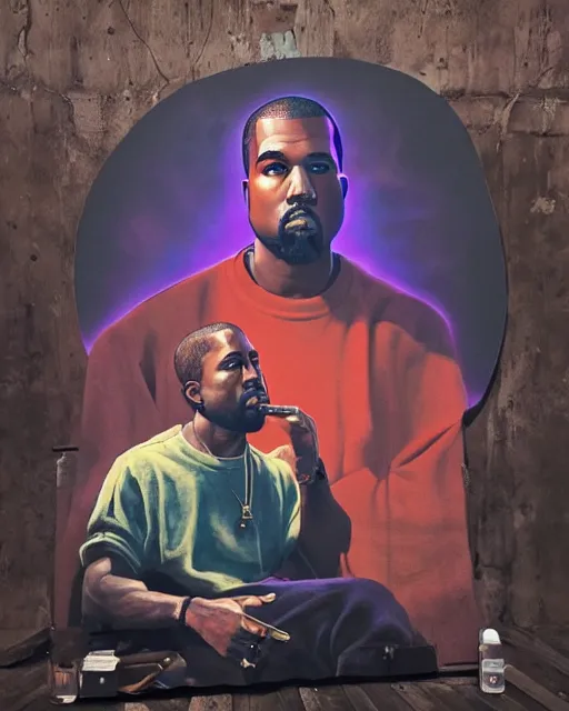 Image similar to kanye west in donda listening party, airbrush, drew struzan illustration art, key art, movie poster