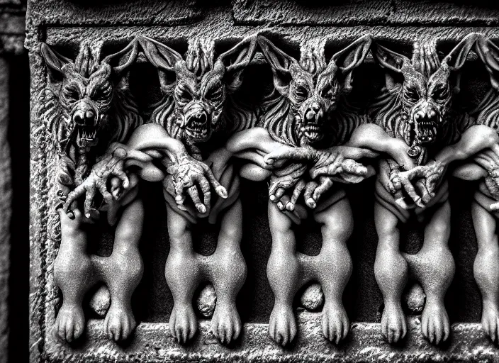 Image similar to photo of a real life photorealistic three - headed kerberos guarding the gates to the underworld. fantasy horror style. highly detailed 8 k. intricate. lifelike. soft light. nikon d 8 5 0 5 5 mm. dof. cinematic post - processing.