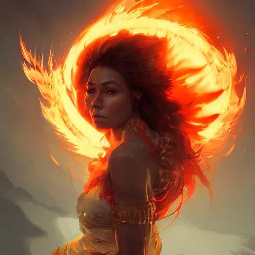 Image similar to a beautiful portrait of a fire goddess by greg rutkowski and raymond swanland, trending on artstation, flaming background, ultra realistic digital art