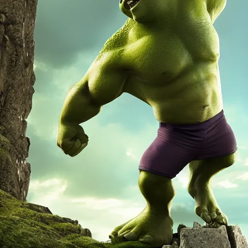 Prompt: shreck with hulk's body, realistic artstyle, wide shot, dramatic lighting, octane render, hyperrealistic, high quality, highly detailed, HD, beautiful, cinematic, 8k, unreal engine, facial accuracy, symmetrical