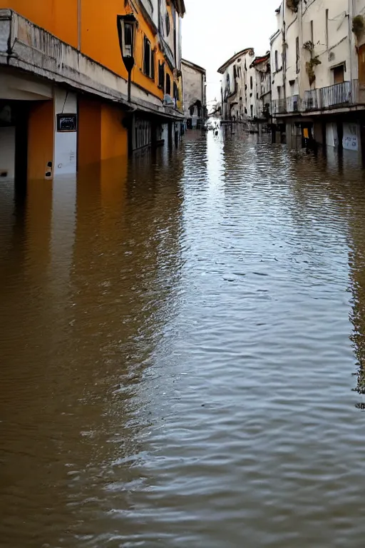 Image similar to a flooded Pescara City filled with orange juice, horror 1024 A