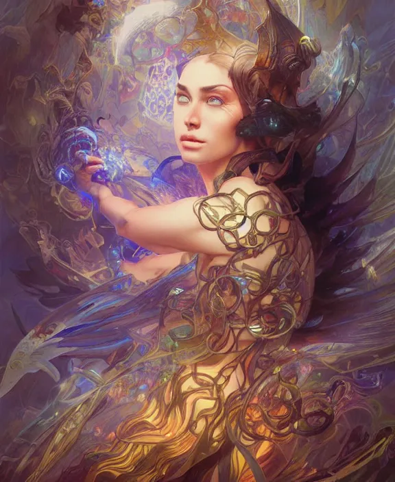 Prompt: a whirlwind of souls rushing inside the metaverse, half body, glowin eyes, d & d, fantasy, intricate, elegant, highly detailed, colorful, vivid color, digital painting, artstation, concept art, art by artgerm and greg rutkowski and alphonse mucha and ruan jia