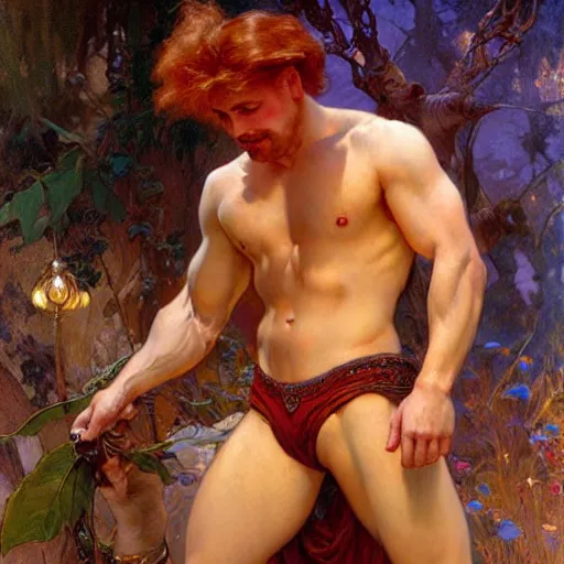 Image similar to attractive muscular mike with ginger hair and muscular attractive ty with brunet hair, drinking their hearts out, boys night out. highly detailed painting by gaston bussiere, craig mullins, j. c. leyendecker, alphonse mucha 8 k