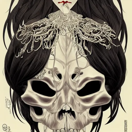 Prompt: anime manga skull portrait young woman skeleton, intricate, regal, angel, stormy elegant, highly detailed, digital art, ffffound, art by JC Leyendecker and sachin teng