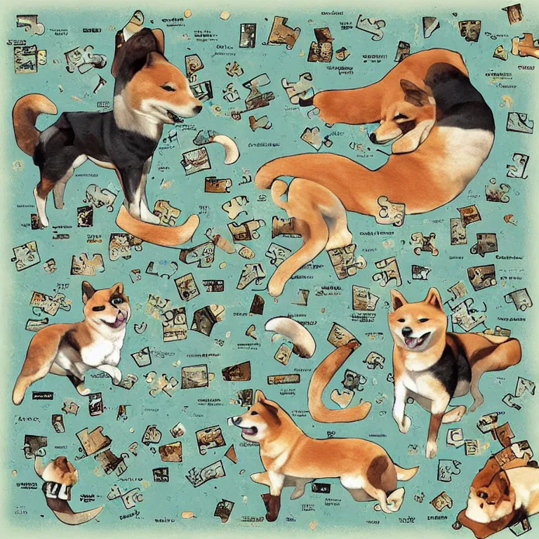 Prompt: shiba inu themed skyrim puzzle