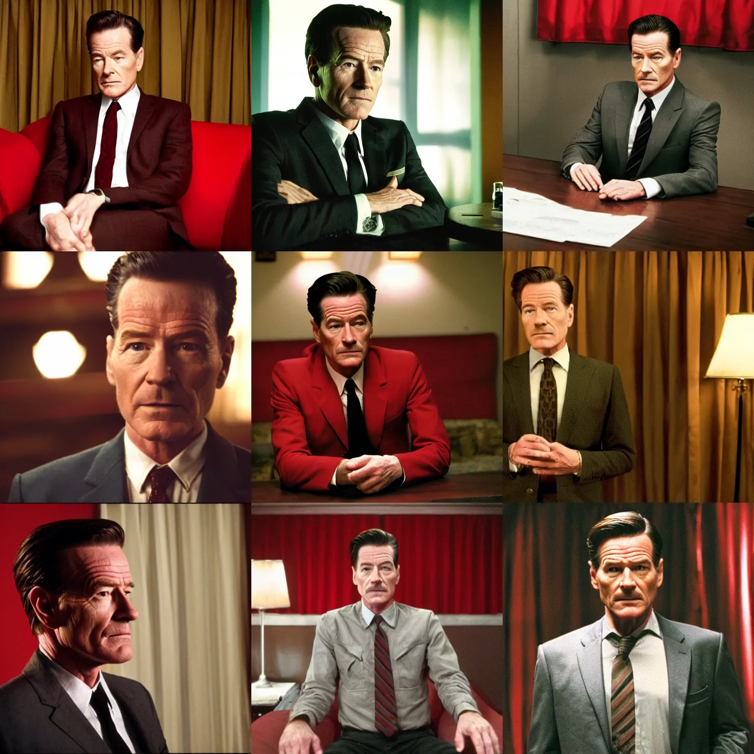 Prompt: Bryan Cranston as Agent Dale Cooper in the red room in Twin Peaks