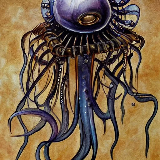 Prompt: a rennaisance painting of a steampunk jellyfish, ultrarealistic