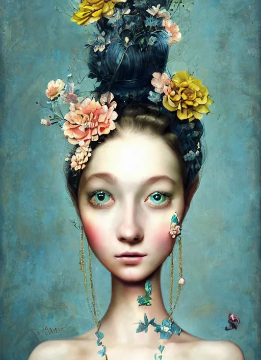 Image similar to beautiful portrait painting of a princess art style by Ray Caesar and Benjamin Lacombe, trending on Artstation, 8k, asymmetrical, Organic Painting, Matte Painting, geometric shapes, hard edges, masterpiece, face enhance, graffiti painting, fine detail, full of color, intricate detail, golden ratio illustration