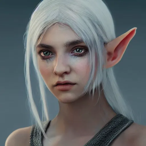 Prompt: portrait of a young female elf with silver hair and light skin closed eyes fantasy artwork epic detailed and intricate digital painting trending on artstation by wlop octane render