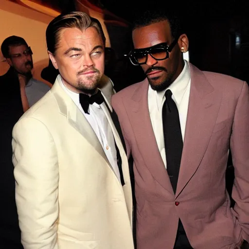 Image similar to leonardo dicaprio and r kelly drinking coctail