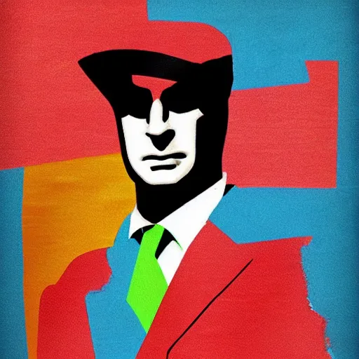 Prompt: Suprematist art of Saul Goodman, in the style of Nina Kogan