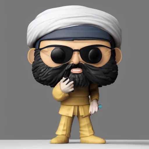 Image similar to funko pop of osama bin laden, product shot, macro, hyper realistic, octane render, unreal engine, 4 k, 8 k