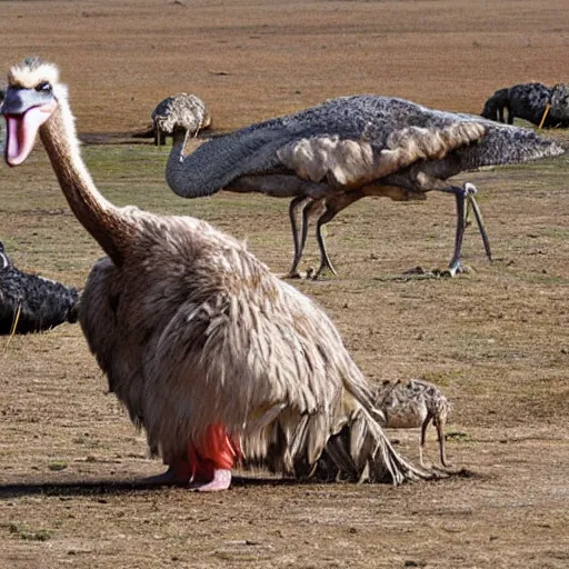 Image similar to ostrich and crocodile hybrid animal, realistic photo