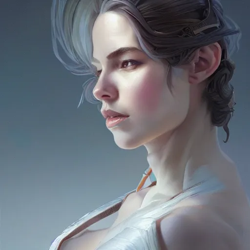 Image similar to Brent Young portrait of an Alyx Vance, D&D, fantasy, intricate, elegant, highly detailed, digital painting, artstation, concept art, smooth, sharp focus, illustration, art by artgerm and greg rutkowski and alphonse mucha