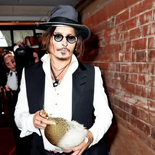 Image similar to johnny depp holding a duck up to the camera