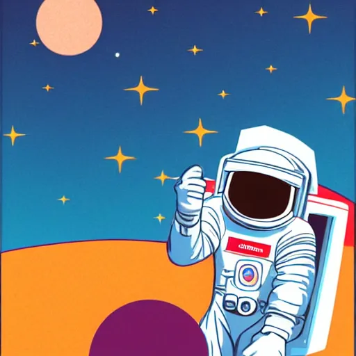 Image similar to An astronaut in space riding on a rocket, in the style of hiroshi nagai