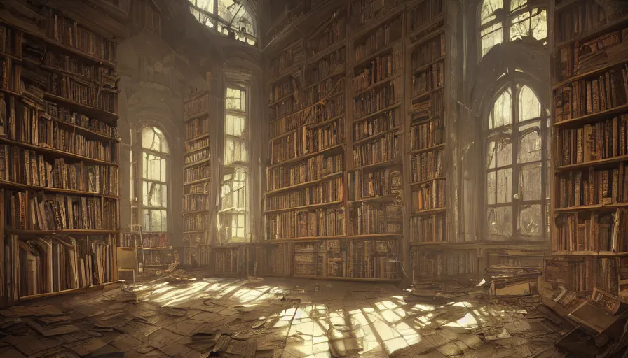 Old Library Covered By Dust And Cobwebs, Busts, Light | Stable ...