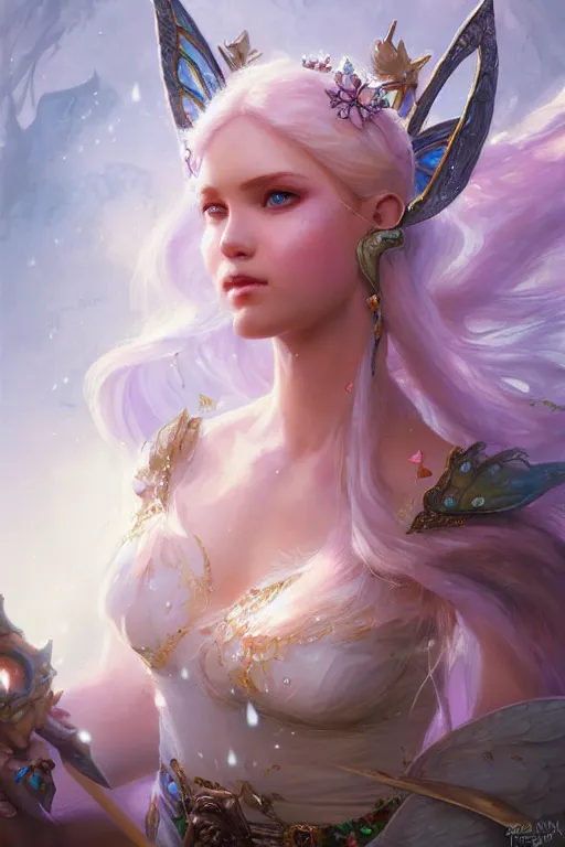 Image similar to fairy princess, highly detailed, d & d, fantasy, highly detailed, digital painting, trending on artstation, concept art, sharp focus, illustration, art by artgerm and greg rutkowski and magali villeneuve