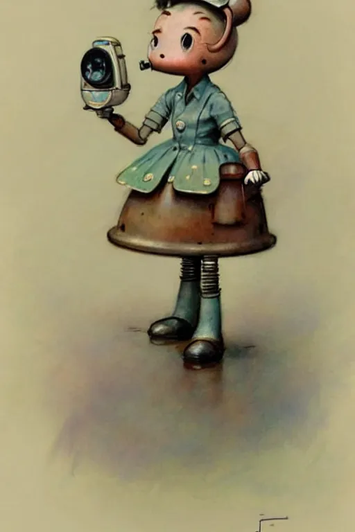 Image similar to (((((1950s robot waitress. muted colors.))))) by Jean-Baptiste Monge !!!!!!!!!!!!!!!!!!!!!!!!!!!