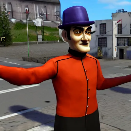 Prompt: Robbie Rotten welcomes arriving citizens to City 17 in Half Life 2