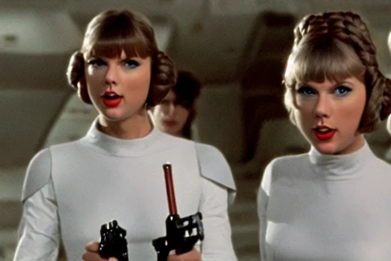 Prompt: taylor swift as princess leia in a new hope still from the movie