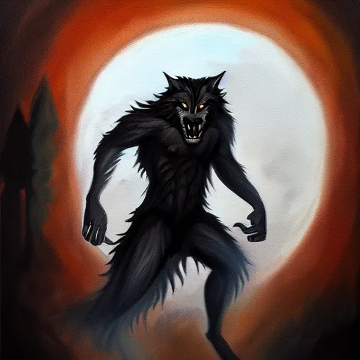 Prompt: a werewolf, illustration, oil paint, thriller atmosphere