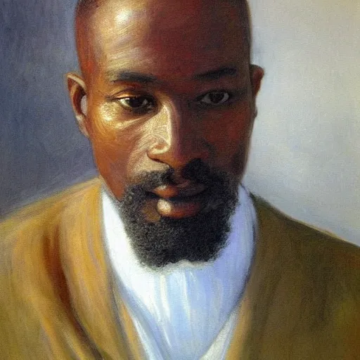 Prompt: a painting of a elegant, well fed, smooth-chinned, long nose, African, elder with few eyebrows by Henry Ossawa Tanner . thinker without facial hair, thoughtful, focused, visionary, calm, jovial, loving, fatherly, generous, . dramatic angle, ethereal lights, details, smooth, sharp focus, illustration, realistic, cinematic, artstation, award winning, rgb , unreal engine, octane render, cinematic light, macro, depth of field, blur, red light and clouds from the back, highly detailed epic cinematic concept art CG render made in Maya, Blender and Photoshop, octane render, excellent composition, dynamic dramatic cinematic lighting, aesthetic, very inspirational, arthouse.