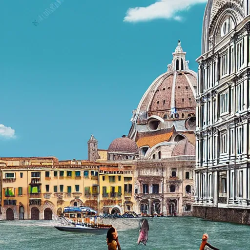 Prompt: hyper realistic highly detailed mix of three italian cities : naples, venice, florence