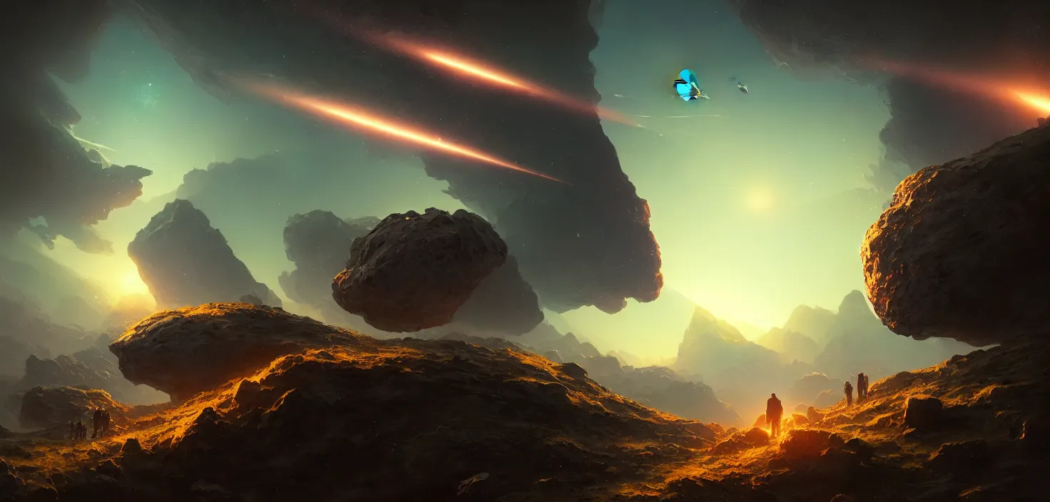 Prompt: The fall of a large asteroid to earth, detailed, concept art, low angle, high detail, warm lighting, volumetric, godrays, vivid, beautiful, trending on artstation, by Jordan grimmer, huge scene, grass, art greg rutkowski