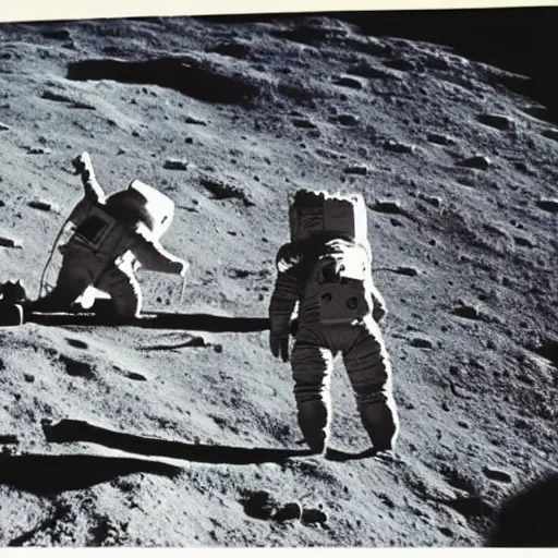 Prompt: astronauts landing on the moon set sound stage 1 9 6 9 professional photograph