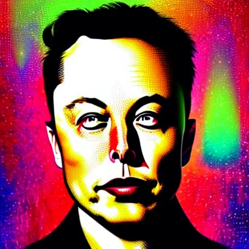 Image similar to An extremely psychedelic portrait of Elon Musk, surreal, LSD, face, detailed, intricate, elegant, lithe, highly detailed, digital painting, artstation, concept art, smooth, sharp focus, illustration