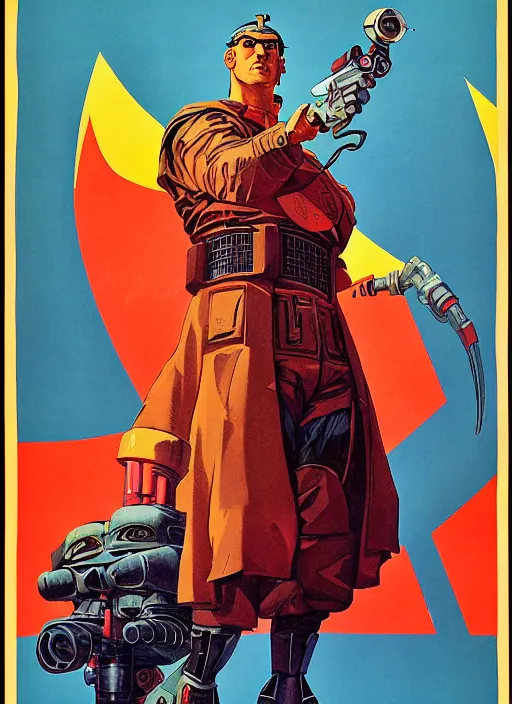 Image similar to soviet propaganda poster. cyberpunk shogun. portrait by jean giraud and anton otto fischer and john philip falter and will eisner and gil elvgren and pixar. realistic proportions. character art. science fiction d & d. tf 2, overwatch, rb 6 s, cyberpunk 2 0 7 7, blade runner 2 0 4 9.