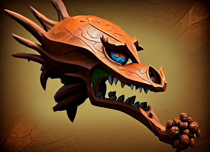 Image similar to brown wooden festeroot dragonskull treant head, stylized stl, 3 d render, activision blizzard style, hearthstone style, darksiders art style