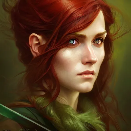 Portrait of serious female ranger, D&D, green eyes, | Stable Diffusion