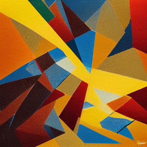 Image similar to masterpiece abstract intricate painting of layers of rocky material. highly geometric slanting down. isometric view. beautiful use of light and shadow to create a sense of depth and movement. using energetic brushwork and a limited color palette, providing a distinctive look and expressive quality in a mathematical composition