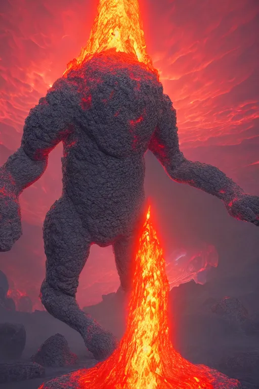 Prompt: a lava golem bracing itself, mixed media, digital art, trending on artstation, 8k, epic composition, highly detailed, AAA graphics