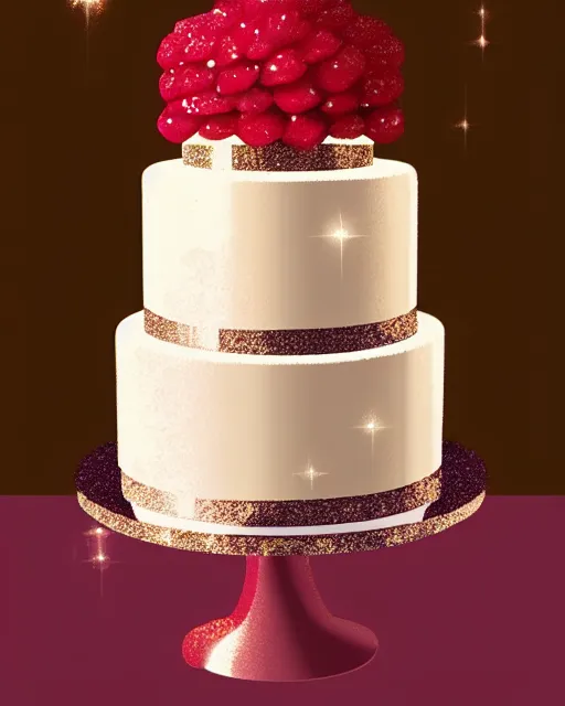 Prompt: elegant raspberry wedding cake dripping fondant, stylized, sparkling, glitter, gilding, ornate, sylvain sarrailh, artstation