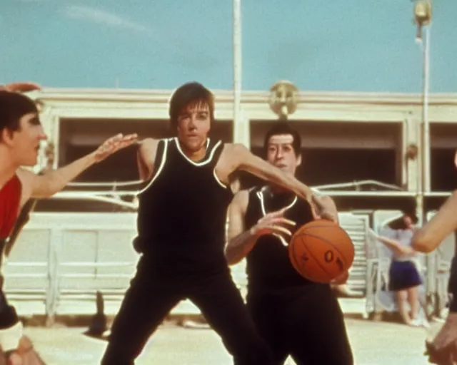 Image similar to still of davy jones playing basketball, movie screenshot, davy jones, basketball, davy jones, movie still, davy jones, photorealistic, davy jones, daylight, deck of the ship, clean composition