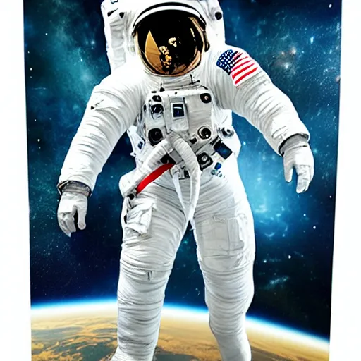 Image similar to astronaut in outer space lit from below, full body photo