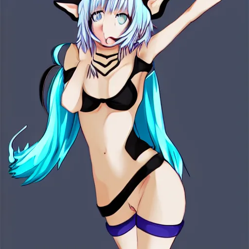 Image similar to anime girl with a wolf tail and wolf ears
