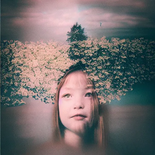 Image similar to girl head and landscape double exposure photography