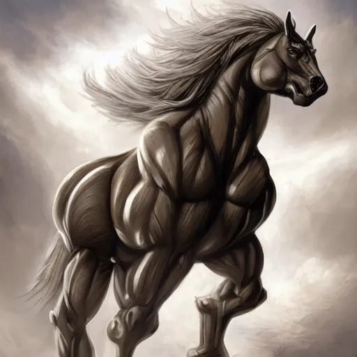 Image similar to a musclebound anthropomorphized horse with a magnificently muscular physique wearing a tight segmented armor while protecting a facility, long white mane, equine, anthro art, furaffinity, highly detailed, digital painting, artstation, sharp focus, concept art, illustration, art by artgerm, greg rutkowski, wlop