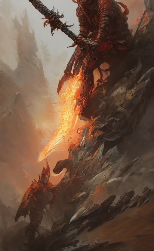 Prompt: close view of sword, flames, show room background, front game card, drark, marvel comics, dark, intricate, highly detailed, smooth, artstation, digital illustration by ruan jia and mandy jurgens and artgerm and wayne barlowe and greg rutkowski and zdislav beksinski