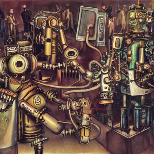Image similar to steampunk robots dancing by otto dix