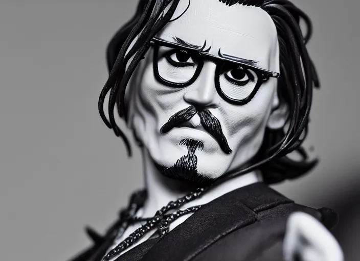 Image similar to product still of Johnny Depp funko pop, 85mm f1.8