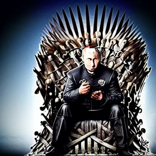 Image similar to “Putin sitting on the iron throne award winning, 4k realistic Photograph”