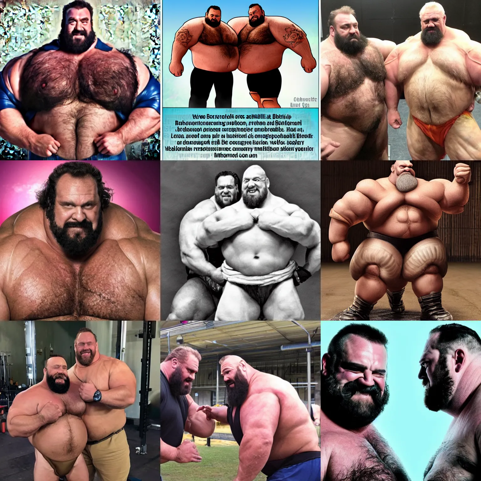Prompt: two big burly strongmen fusing together