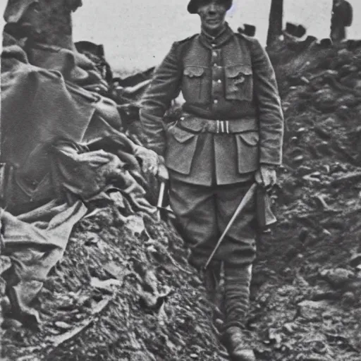 Image similar to Still image of Jerma985 in the trenches of world war one, old black and white war photograph, film grain