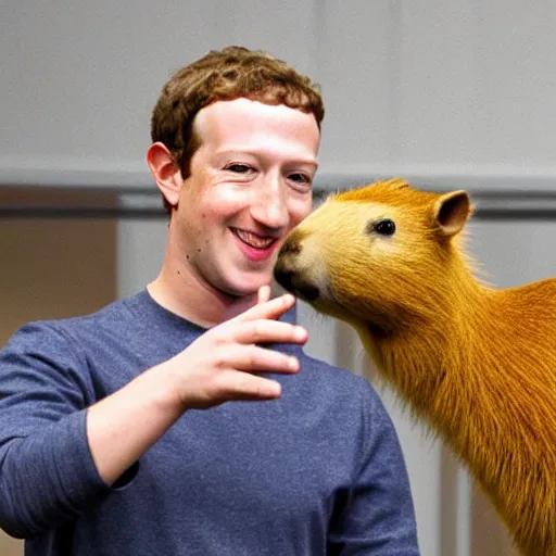 Image similar to Mark Zuckerberg holding a live capybara